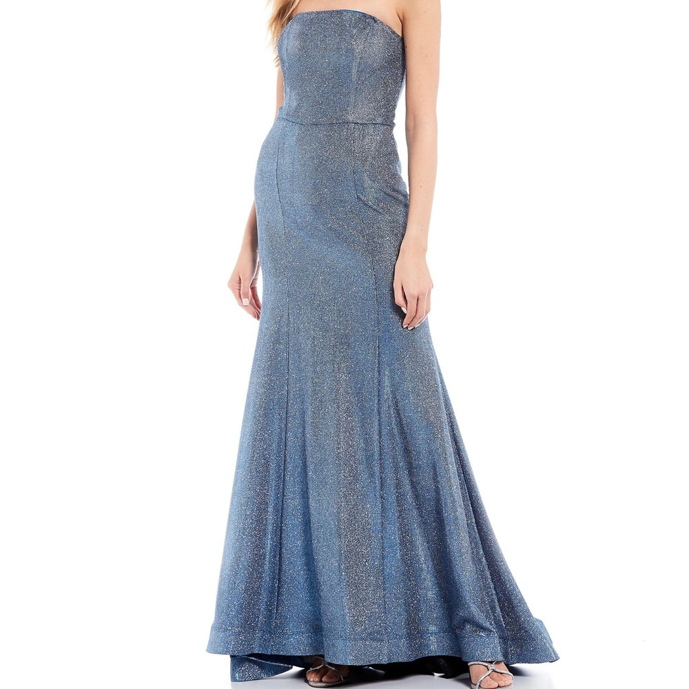 B. Darlin Glitter Blue Strapless Prom Dress